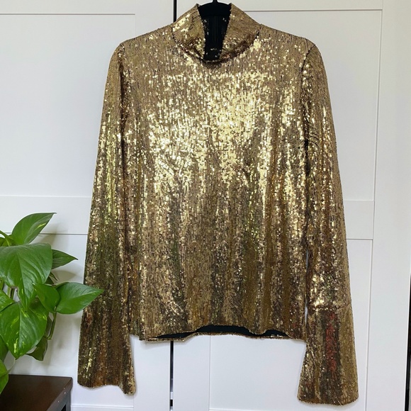 MISBHV Gold Mini Sequin Long Sleeve Disco Top - Picture 1 of 8